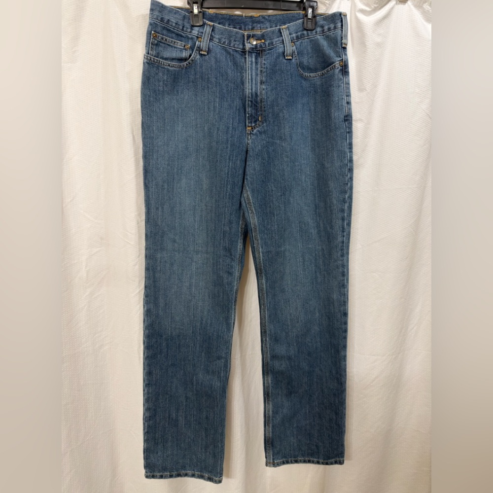 Carhartt Men's Relaxed Fit Straight Leg Work Denim Blue Jeans‎ Sz 36x34 EUC